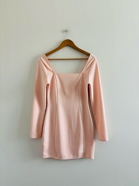 Y2K Charlotte Russe Dress Mini Light Pink Long Sleeve Ribbed Square Neck Women M